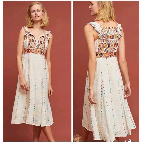 Anthropologie Dresses & Skirts - Anthropologie Maeve Llama Artisan Embroidered Midi Peasant Dress Sz 2 Boho